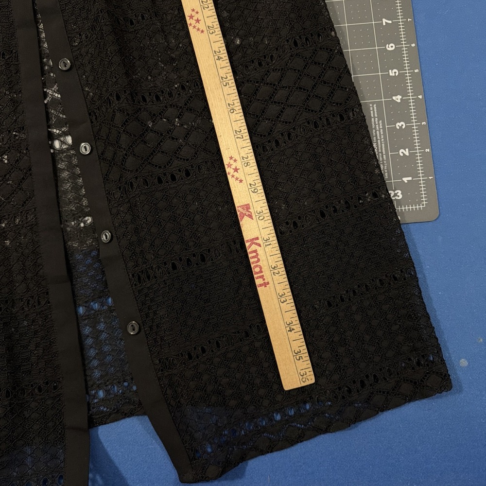 Long Tall Sally Shirt Size 18 Black Longline Geo Lace Boho Open-Knit - NWOT - Picture 10 of 11
